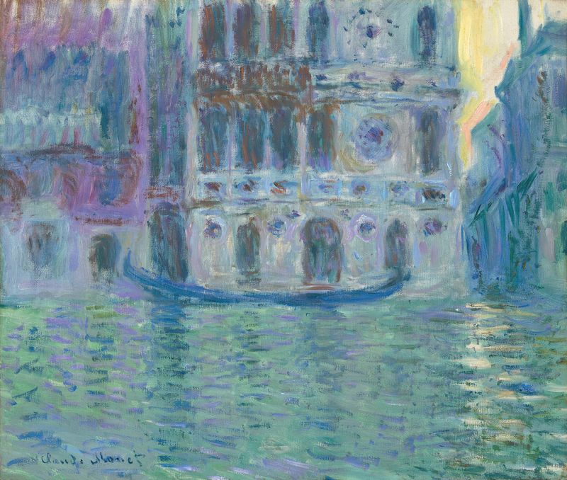 Le Palais Dario de Claude Monet, óleo sobre lienzo, que representa una laguna con reflejos y arquitectura.