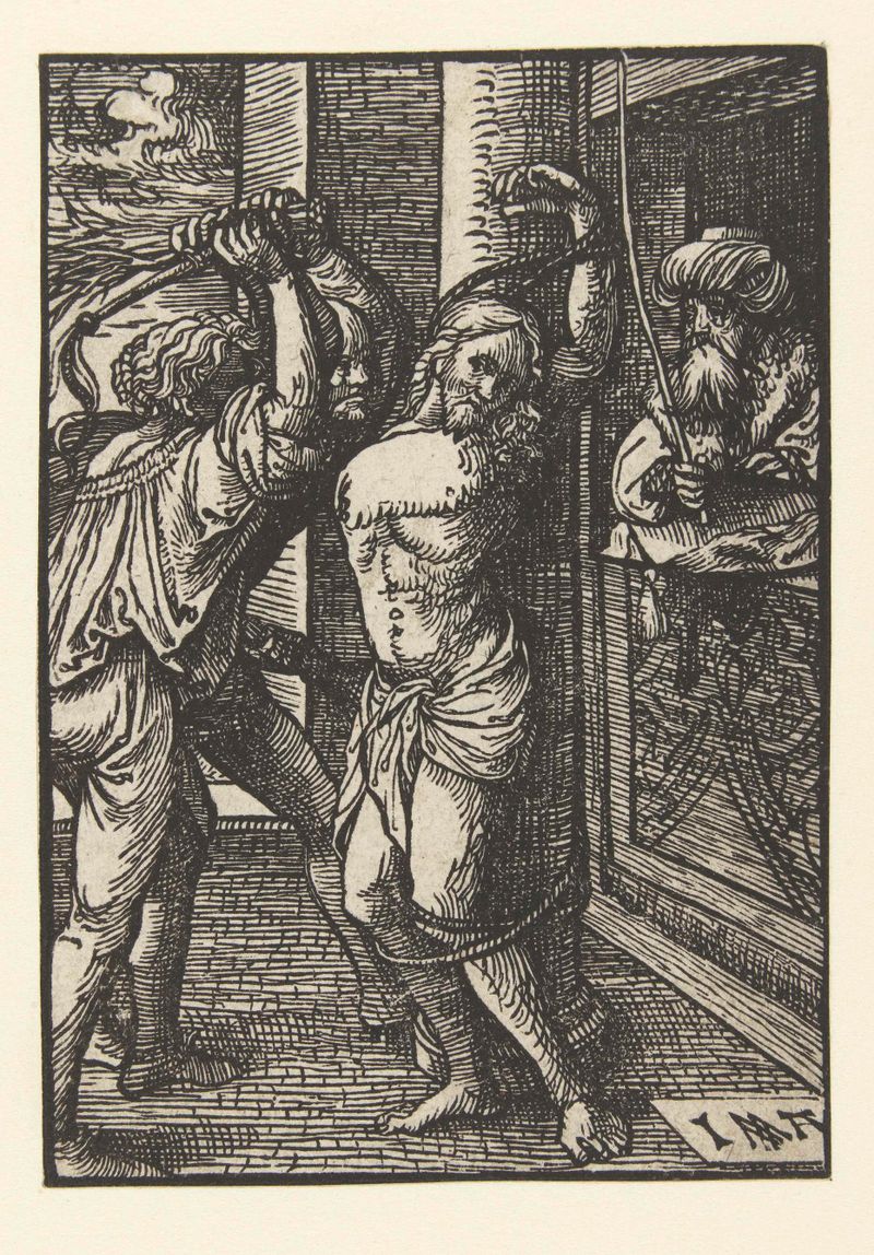 Religious scene with a solemn figure in earthy tones, paper by Jacob Cornelisz van Oostsanen