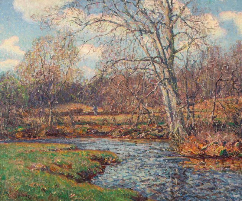 Autumn landscape with vibrant leaves, oil painting by Wilson Henry Irvine