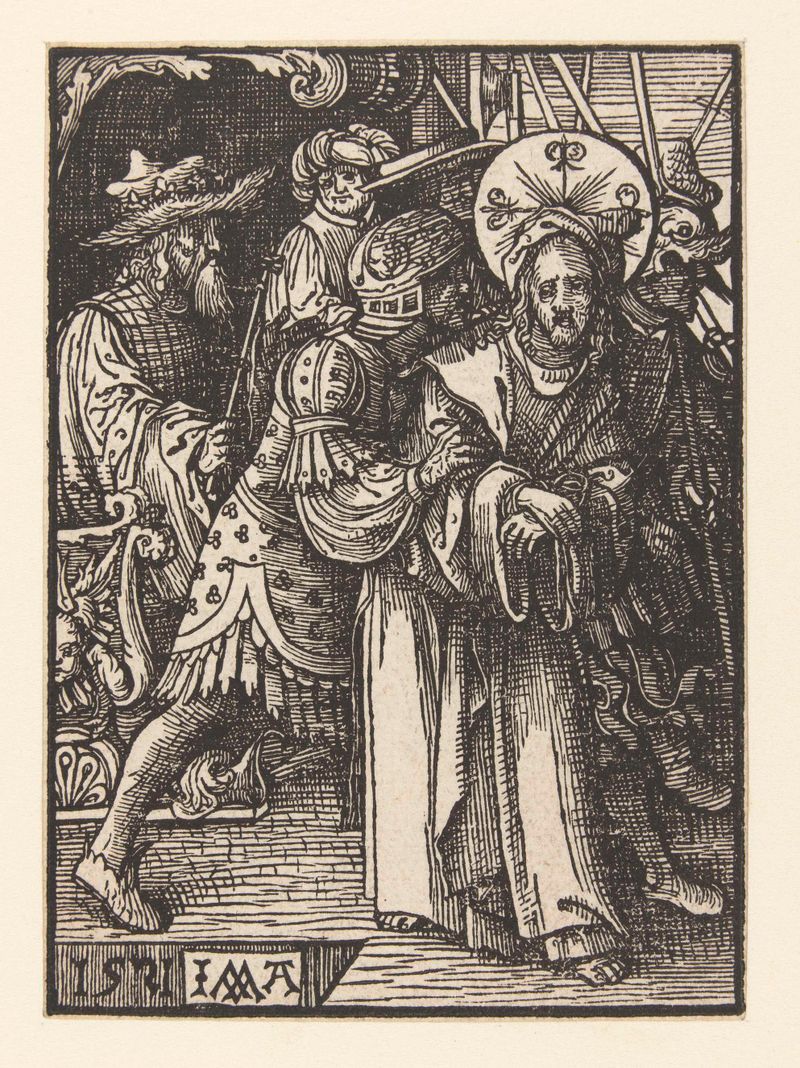 Christus weggeleid van Herodes, papel de Jacob Cornelisz van Oostsanen, retratando Cristo cercado por uma multidão.