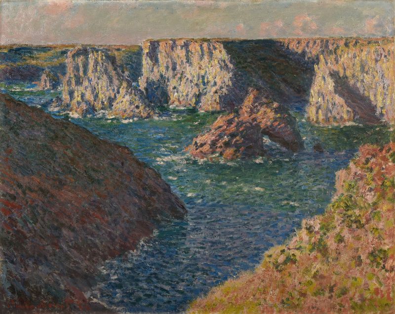 Escena marina con acantilados y océano, pintura al óleo de Claude Monet