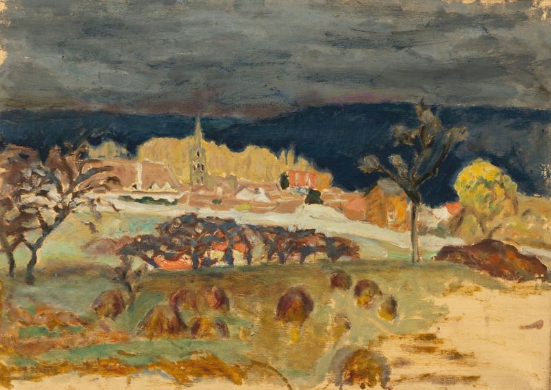 Village, ciel d’orage by Pierre Bonnard, oil on canvas depicting a stormy sky over a village