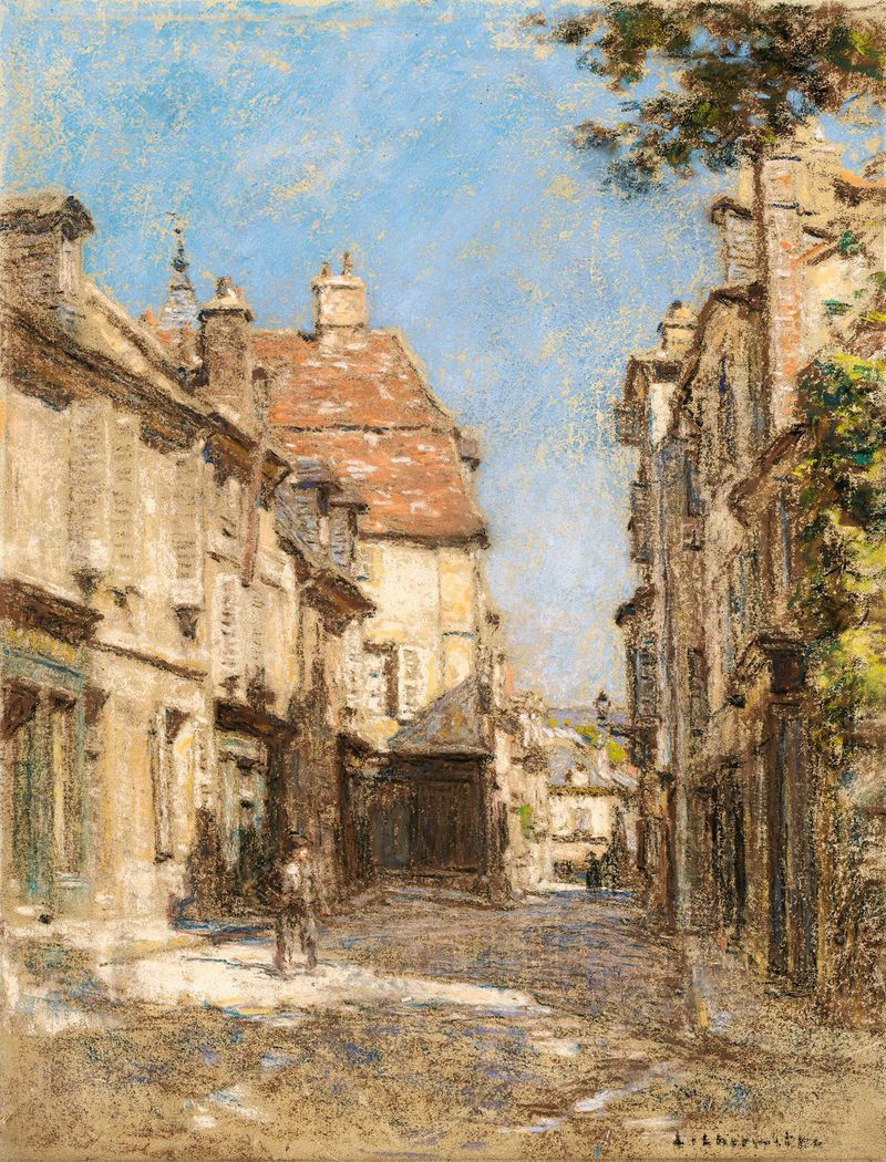 Street Presumed In Bourges de Léon Augustin Lhermitte, realismo, figuras en un entorno urbano