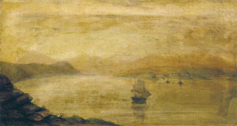 Settlement at Port Ross, Auckland Islands, oil on canvas by Charles Decimus Barraud
