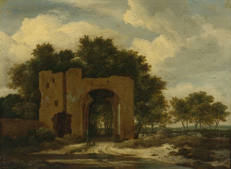 Un arco de castillo en ruinas en óleo sobre lienzo de Jacob van Ruisdael