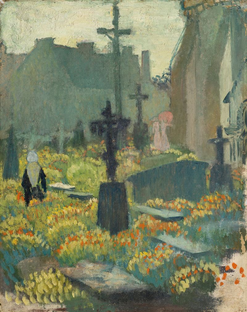 Cimetière en fleurs by Maurice Denis, depicting flowers and gravestones in oil painting.
