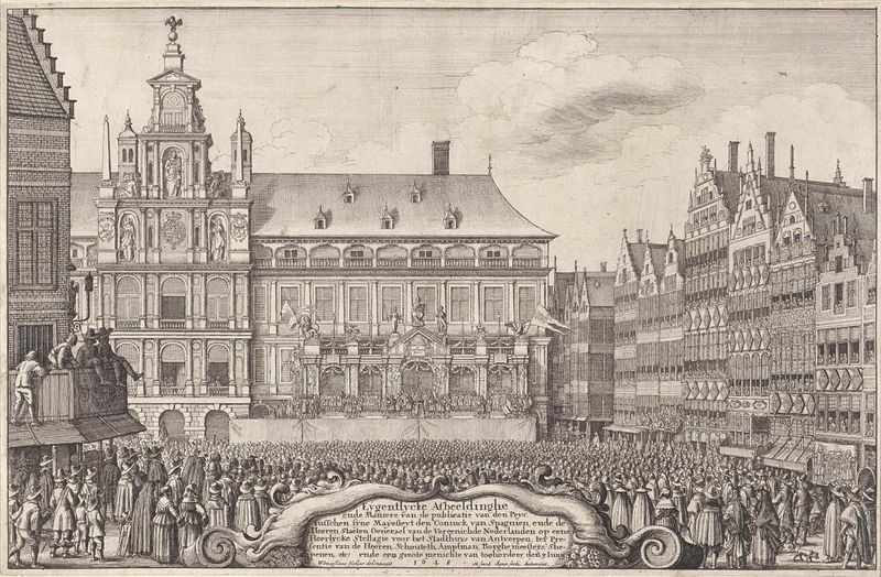 Etching by Wenceslaus Hollar depicting diplomats shaking hands in 1648