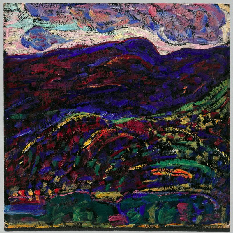 Kezar Lake, Autumn Evening by Marsden Hartley, oil on cardboard, depicting a tranquil autumn landscape