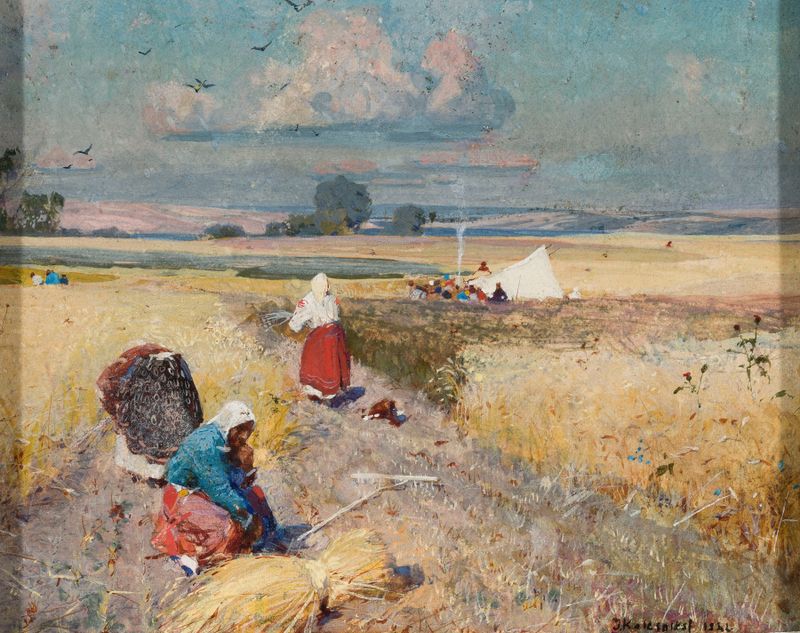 Harvest de Ivan Fedorovich Kolesnikov, óleo sobre lienzo que representa campos dorados