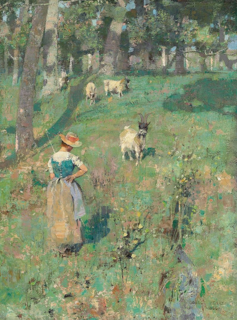 Retrato de una mujer en luz suave, pintura al óleo de George Henry