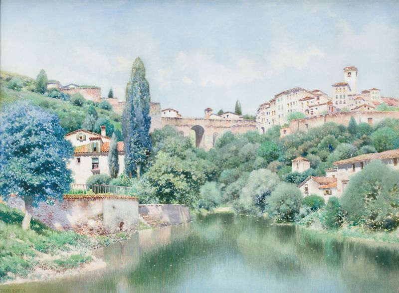 Spanish Villa I by Henry Pember Smith, oil painting depicting a villa bathed in sunlight