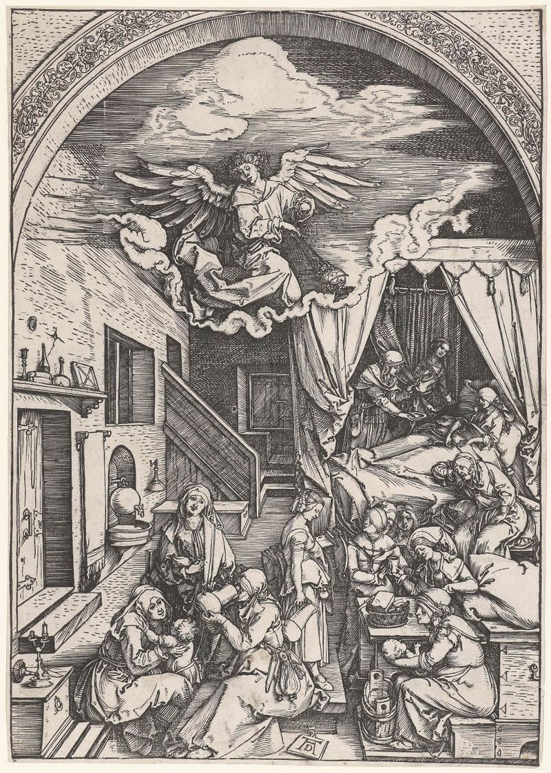 Cena religiosa com Santa Ana e Maria, papel de Albrecht Dürer