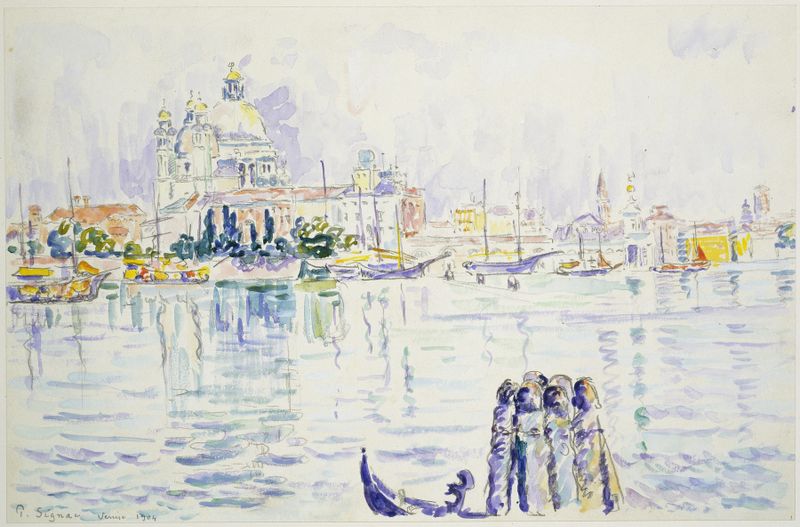 Venecia, Gran Canal de Paul Signac, óleo sobre lienzo que muestra agua y arquitectura vibrantes