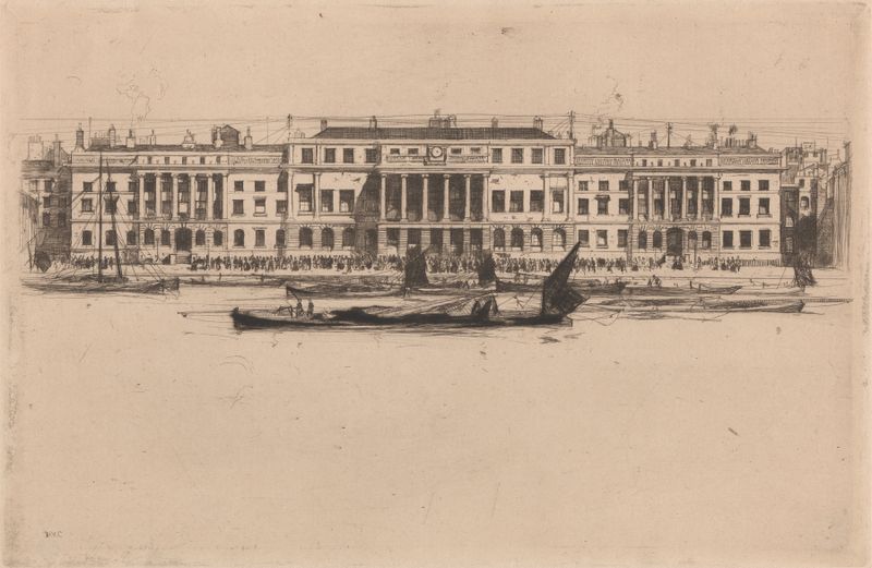 Custom House de David Young Cameron, pintura a óleo que retrata uma casa contra nuvens turbulentas.