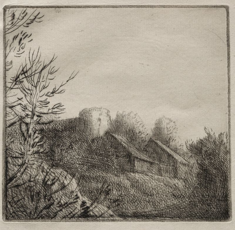 Paisagem com uma casa de campo cercada por grama, pintura a óleo de Alphonse Legros