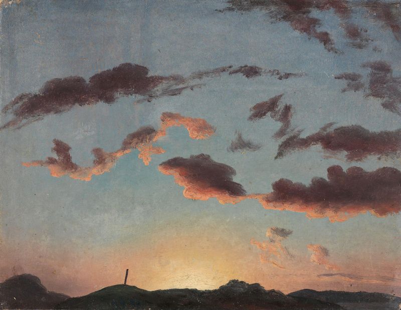 Cloud Study by Knud Baade, oil painting depicting swirling clouds and light in the sky.