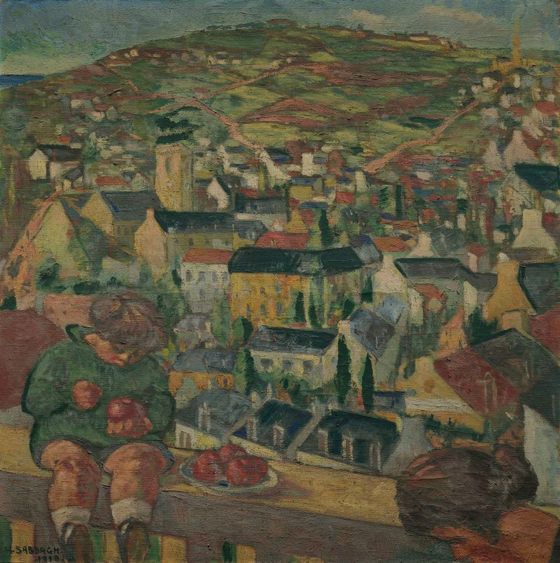 Paisaje de Georges Sabbagh, Post-Impresionismo, que representa la naturaleza vibrante con colores suaves.