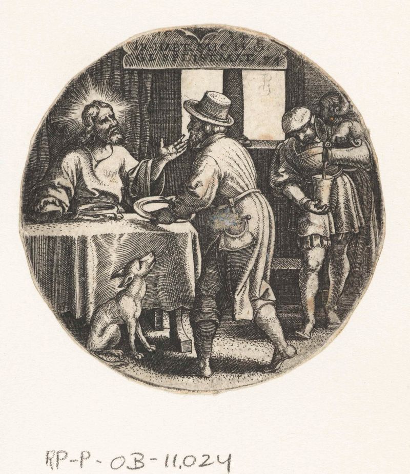 Gravura de Georg Pencz mostrando Cristo sentado à mesa em contemplação.