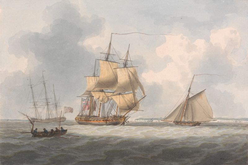 A frigate awaiting a pilot, oil on canvas by William Anderson