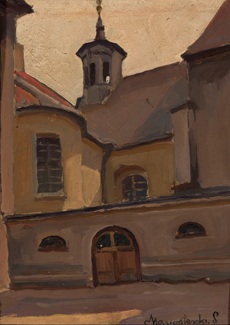 Courtyard of the cathedral in Warsaw, oil on canvas by Stefan Manasterski
