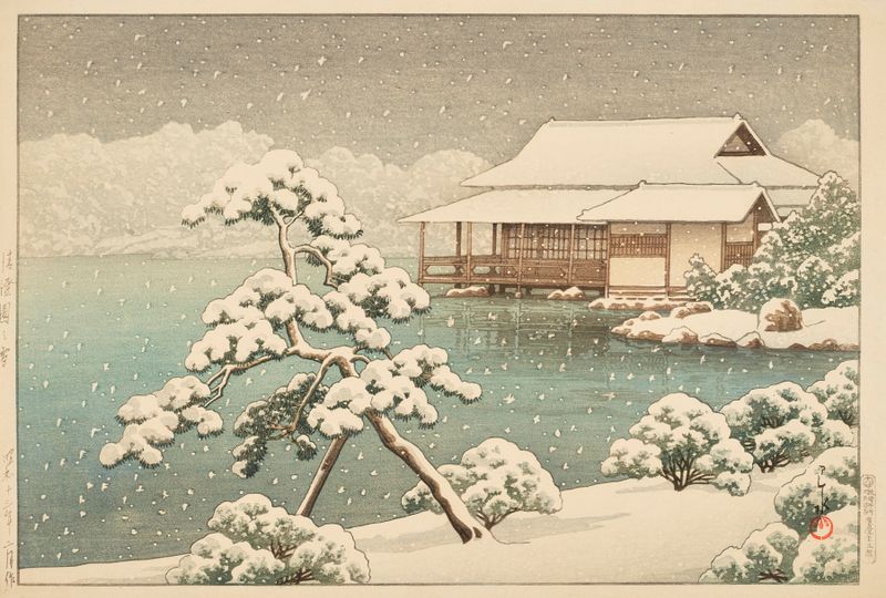 Kiyosumien no yuki de Kawase Hasui, estilo Ukiyo-e