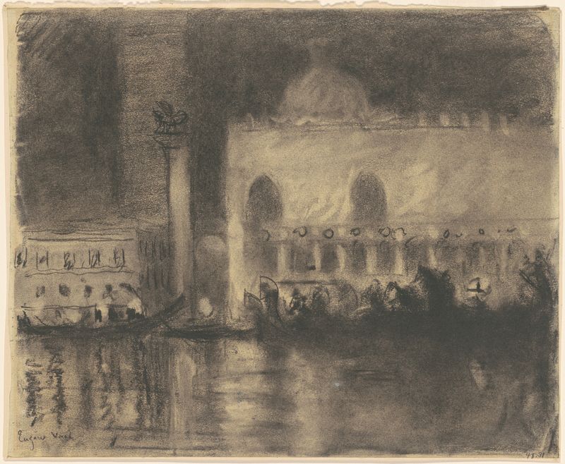 Memory of Venice, oil on canvas by Eugène Vail, featuring the Palazzo Ducale and a luminous sky.