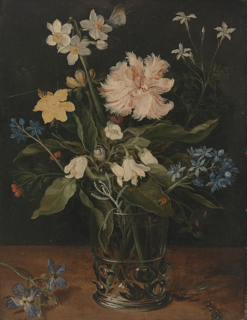 Still life with flowers in a glass, metal medium by Jan Brueghel I