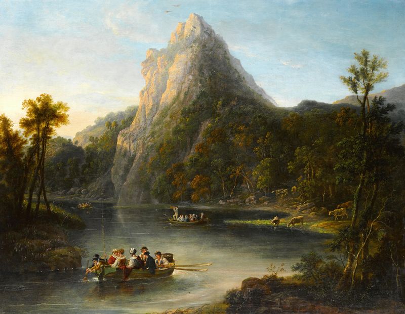 The Eagle’s Nest, Killarney by Agostino Aglio, oil on canvas depicting rugged cliffs and serene waters.