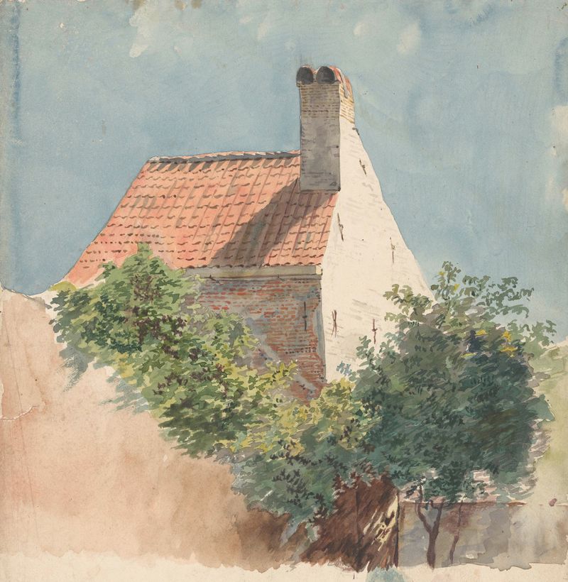 Estudo de arquitetura de uma casa de tijolos por Hendrik van der Burgh
