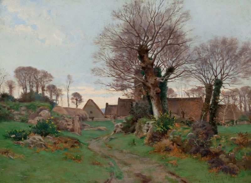 Road to a Breton Village by Henry Orne Ryder, oil on canvas depicting a village path.
