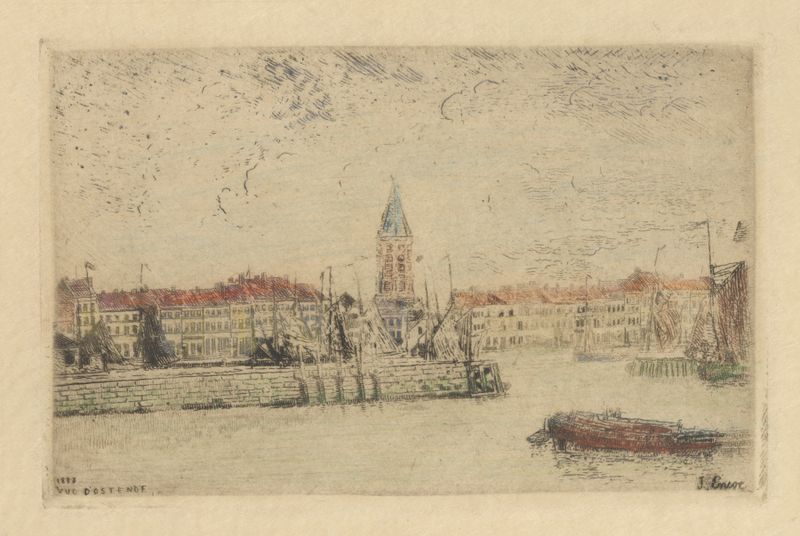 Paisagem costeira com céu turbulento, pintura a óleo de James Ensor