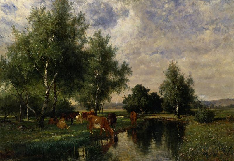 Summer landscape with green fields by Edvard Bergh, oil painting