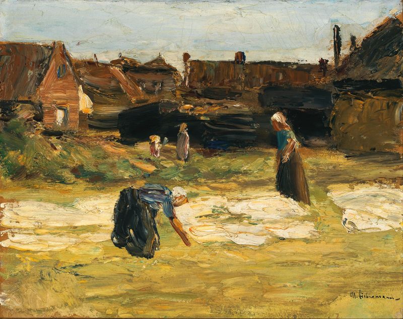 Esquina del pueblo con blanqueo, óleo sobre lienzo de Max Liebermann