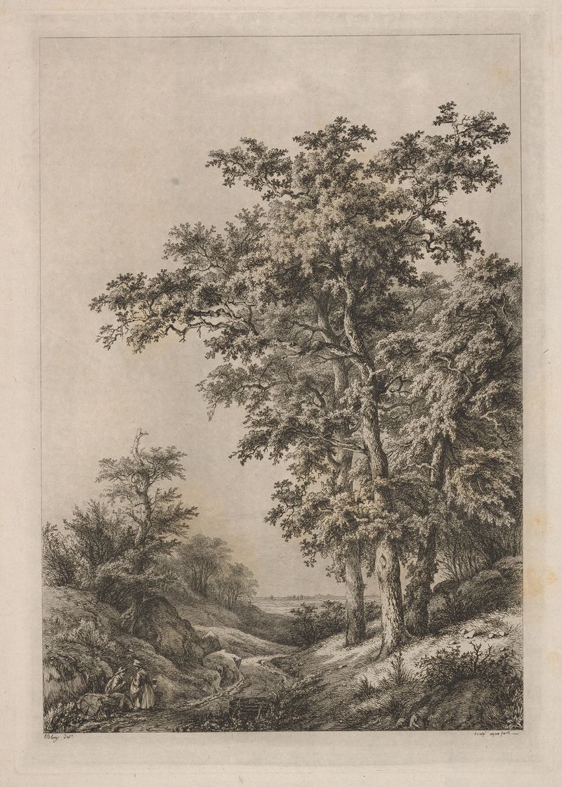 The Three Oaks by Eugene-Stanislas-Alexandre Blery, depicting trees in a serene landscape, oil painting.