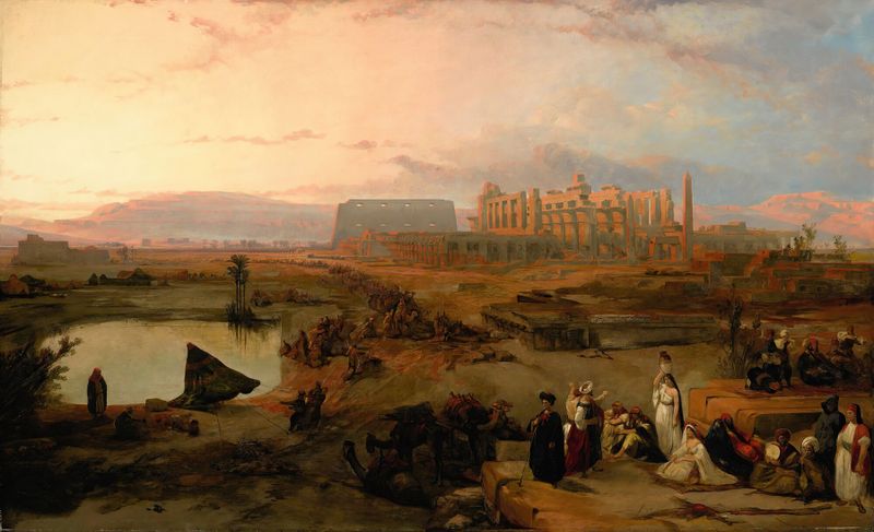 Ruins of the great temple at Karnak, sunset, by David Roberts, oil painting