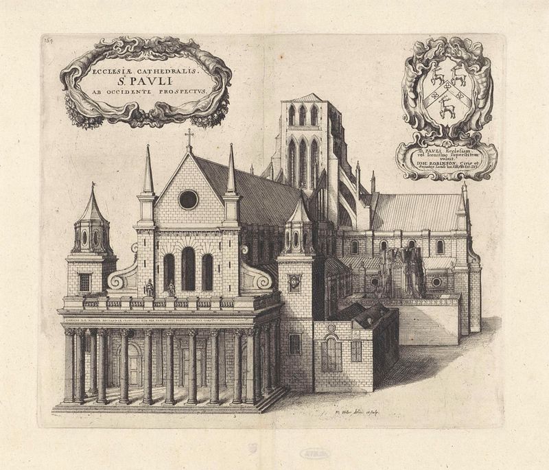 Gravura de Wenceslaus Hollar mostrando a fachada da Catedral de São Paulo