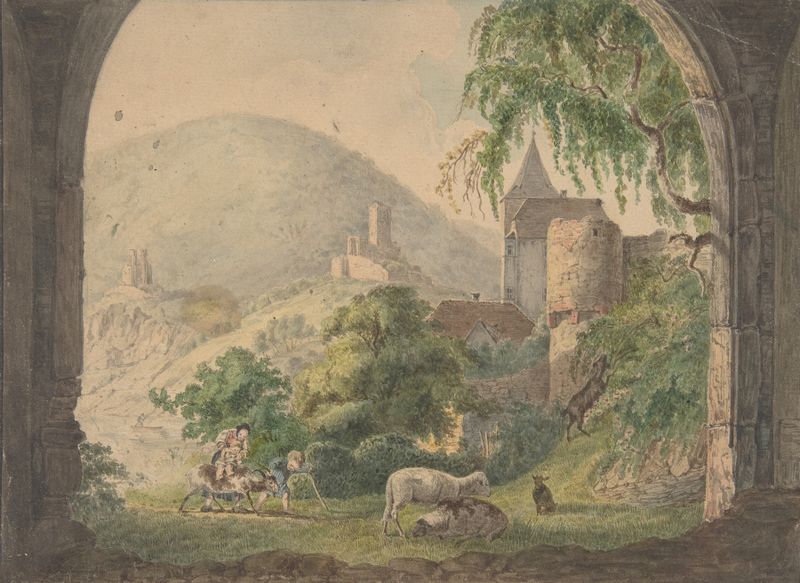 Landscape with four castles and a river by Carl Philipp Fohr, oil painting