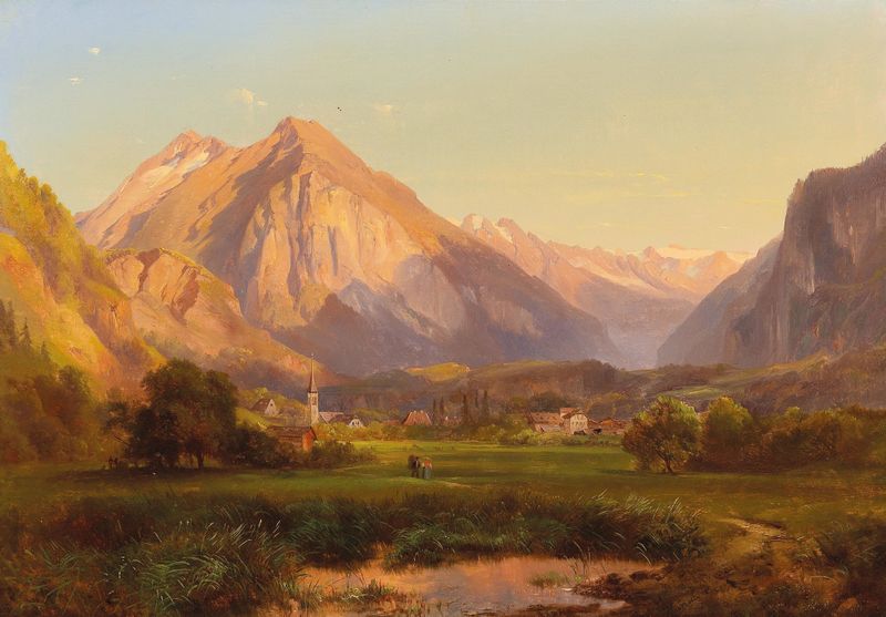 Paisagem alpina de Anton Hansch, com montanhas e nuvens, meio desconhecido