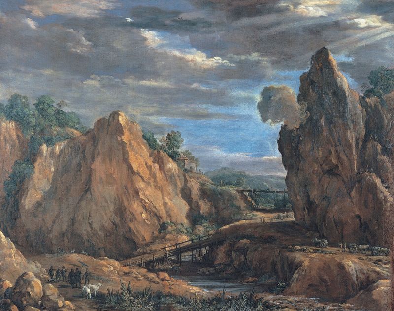 Paisagem das minas de alume de Tolfa por Pietro da Cortona, pintura a óleo