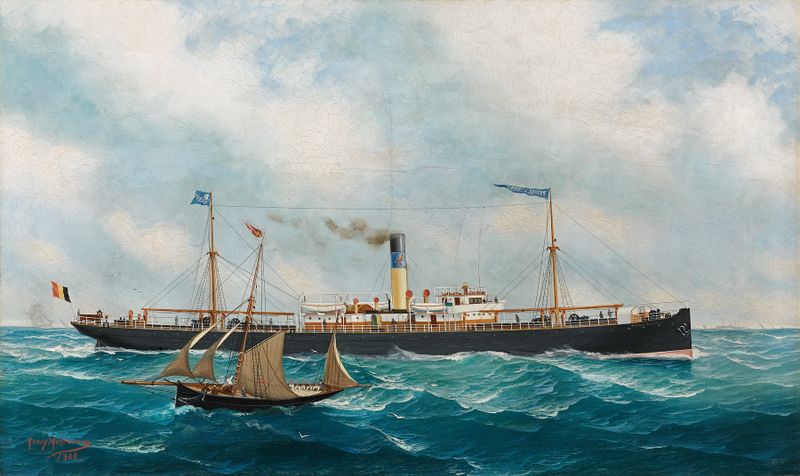 Het stoomschip Prince Albert, oil on canvas by John-Henry Mohrmann, featuring a ship and sailing boat on the ocean.