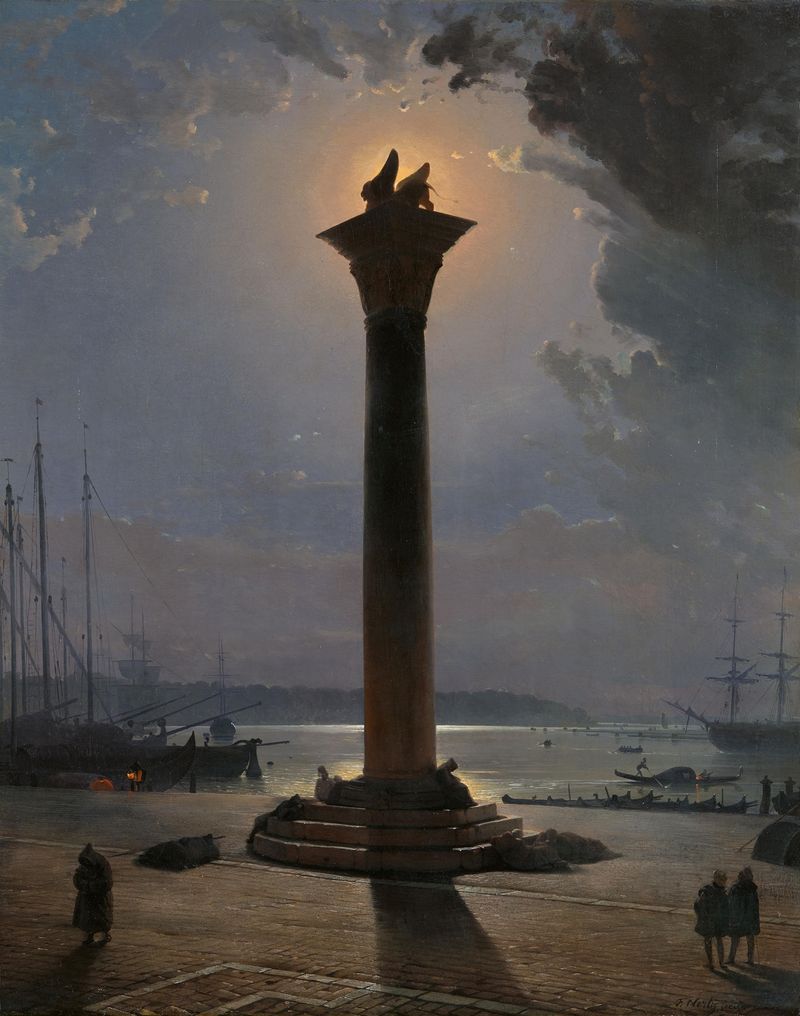 Paisaje iluminado por la luna de Venecia, óleo sobre lienzo de Friedrich Nerly