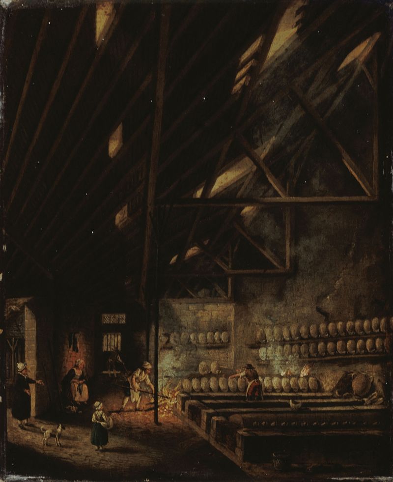 Pintura rococó de Pierre-Antoine Demachy que retrata uma cadeira vazia e um espelho em um estúdio