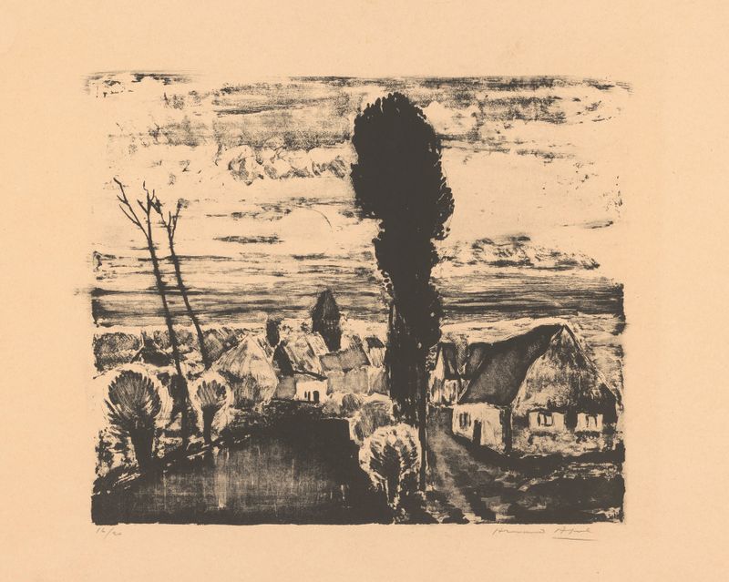 La mare de Armand Apol, Post-Impresionismo, que representa un paisaje tranquilo con reflexiones en el agua.
