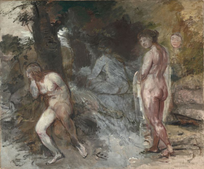 Mujeres desnudas en un paisaje, óleo sobre lienzo de Hans von Marées