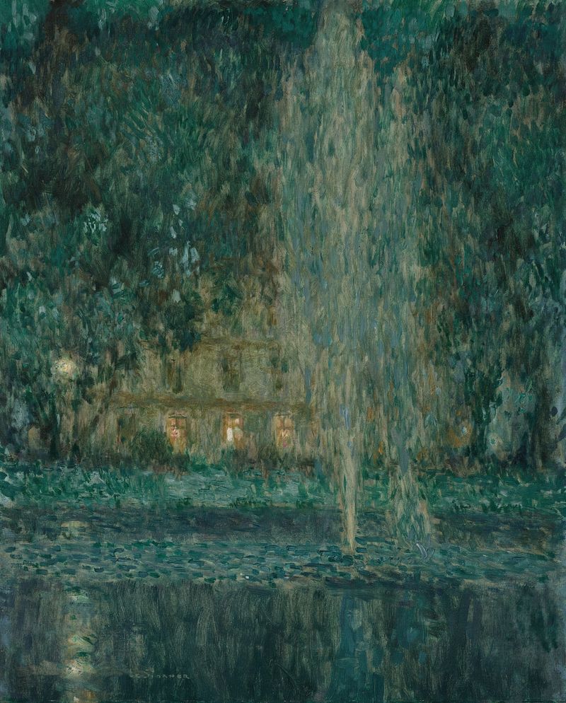Fonte à noite, pintura a óleo de Henri Le Sidaner