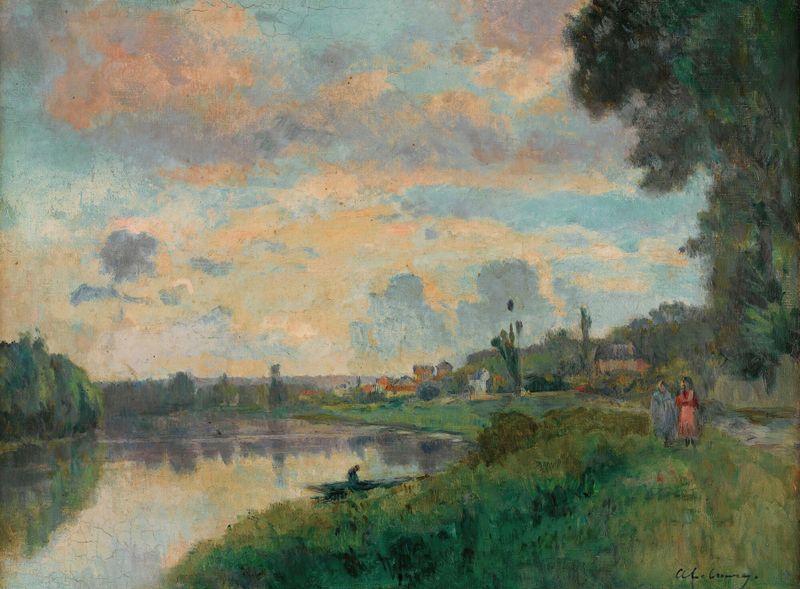 Landscape of the Seine river at dawn by Albert Lebourg, oil painting