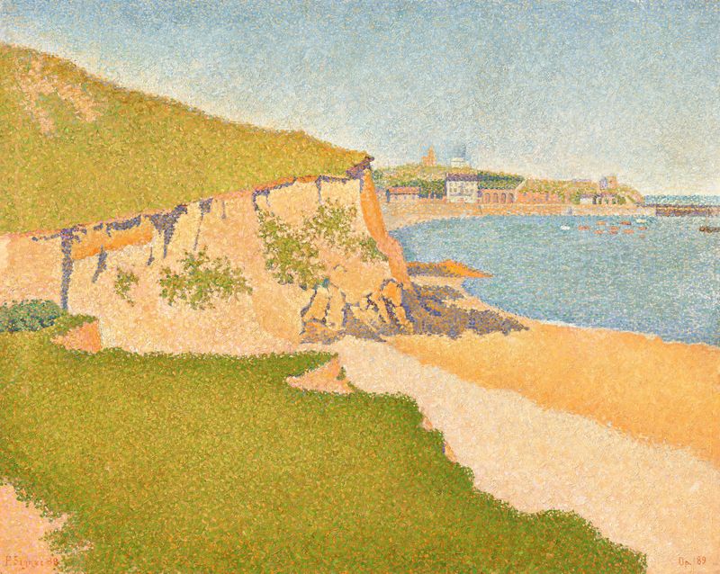 Cena marinha com luz do sol na água, óleo sobre tela de Paul Signac