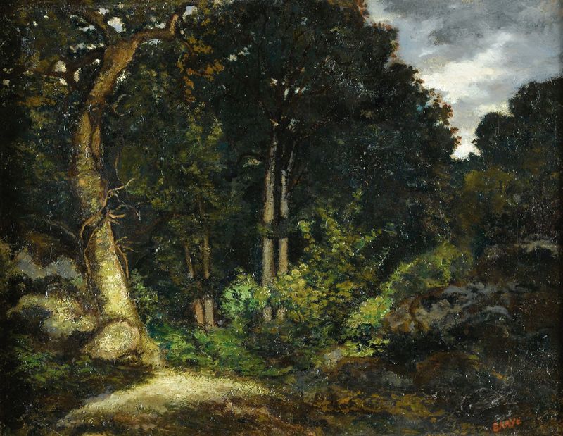 Landscape of Fontainebleau Forest by Antoine-Louis Barye, oil painting