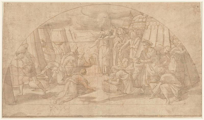 Cena religiosa com figuras iluminadas pela luz, pintura a óleo, Unknown Artist