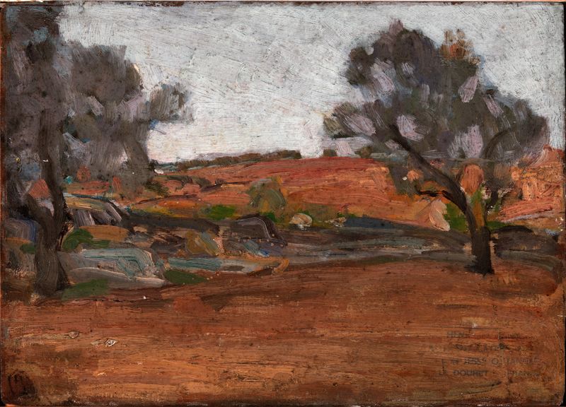 Oil painting by Henry Ossawa Tanner featuring abstract forms in blue and green hues.